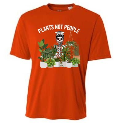 Plants Not People Messy Bun Skull Gardening Plant Skeleton Gift Cooling Performance Crew T-Shirt