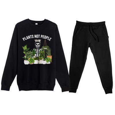 Plants Not People Messy Bun Skull Gardening Plant Skeleton Gift Premium Crewneck Sweatsuit Set