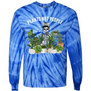 Plants Not People Messy Bun Skull Gardening Plant Skeleton Gift Tie-Dye Long Sleeve Shirt