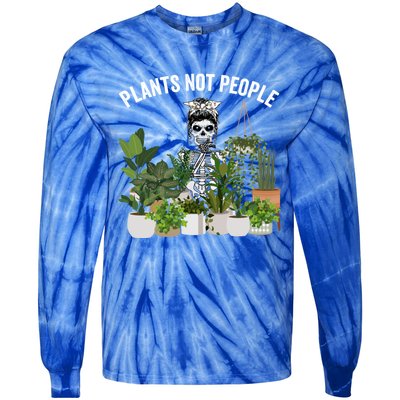 Plants Not People Messy Bun Skull Gardening Plant Skeleton Gift Tie-Dye Long Sleeve Shirt