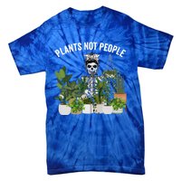 Plants Not People Messy Bun Skull Gardening Plant Skeleton Gift Tie-Dye T-Shirt