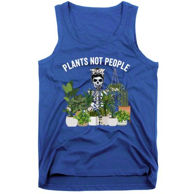 Plants Not People Messy Bun Skull Gardening Plant Skeleton Gift Tank Top