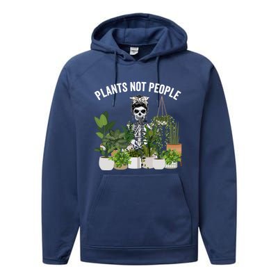 Plants Not People Messy Bun Skull Gardening Plant Skeleton Gift Performance Fleece Hoodie