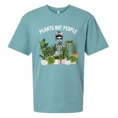 Plants Not People Messy Bun Skull Gardening Plant Skeleton Gift Sueded Cloud Jersey T-Shirt