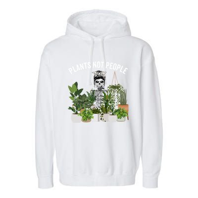 Plants Not People Messy Bun Skull Gardening Plant Skeleton Gift Garment-Dyed Fleece Hoodie