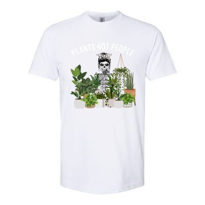 Plants Not People Messy Bun Skull Gardening Plant Skeleton Gift Softstyle CVC T-Shirt