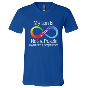 People Not Puzzles Autism Mom Mama Son Cool Gift V-Neck T-Shirt