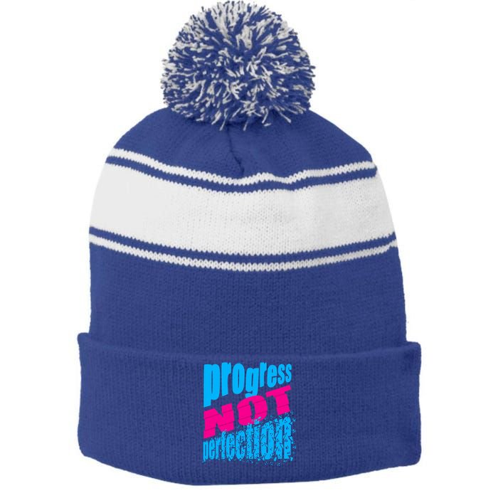 Progress Not Perfection Positive Mindset Affirmation Stripe Pom Pom Beanie