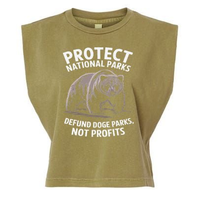 Protect National Parks Defund DOGE Support Not Profits Bear Garment-Dyed Women's Muscle Tee