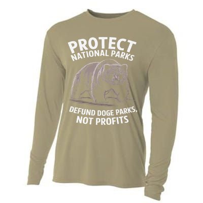 Protect National Parks Defund DOGE Support Not Profits Bear Cooling Performance Long Sleeve Crew