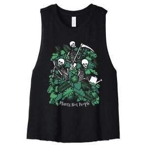 Plants Not People Introvert Goth Gardener Skeleton Halloween Women's Racerback Cropped Tank