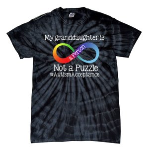 People Not Puzzles Autism Grandma Grandpa Granddaughter Tie-Dye T-Shirt