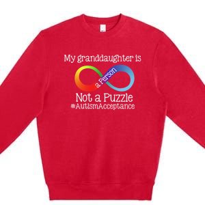 People Not Puzzles Autism Grandma Grandpa Granddaughter Premium Crewneck Sweatshirt