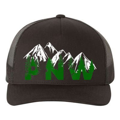 Pacific Northwest PNW Pine Trees Mountains Gift Yupoong Adult 5-Panel Trucker Hat