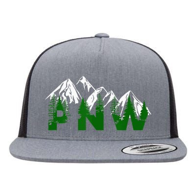 Pacific Northwest PNW Pine Trees Mountains Gift Flat Bill Trucker Hat