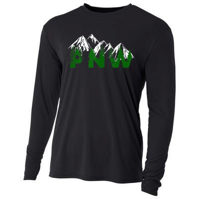 Pacific Northwest PNW Pine Trees Mountains Gift Cooling Performance Long Sleeve Crew