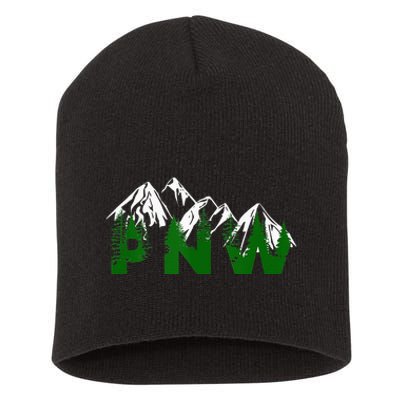 Pacific Northwest PNW Pine Trees Mountains Gift Short Acrylic Beanie