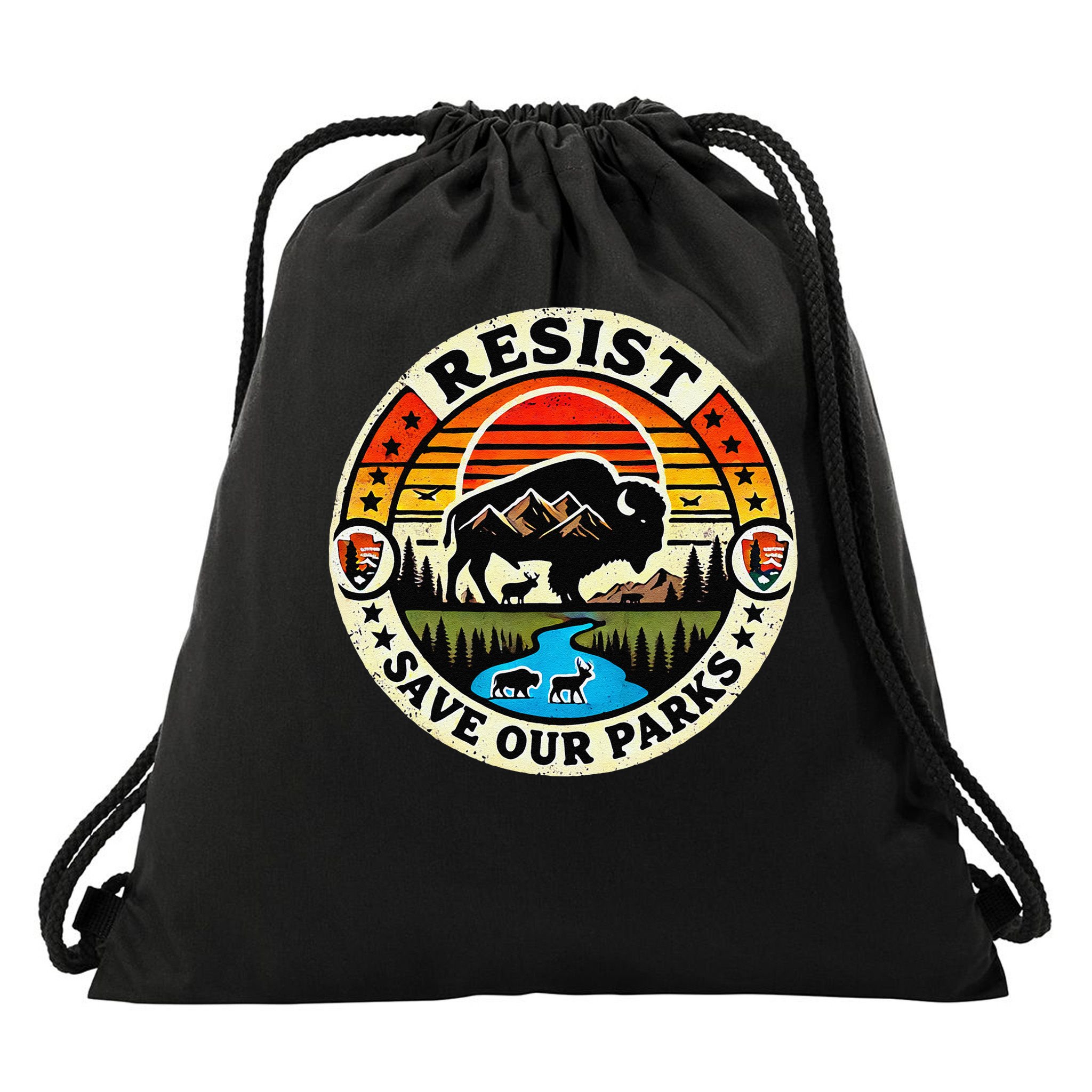 Protect Nature Resist  Save Our Parks Vintage National Park Drawstring Bag