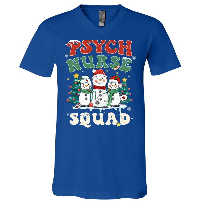 Psych Nurse Squad Funny Christmas Snowmies Nurse Stethoscope Gift V-Neck T-Shirt