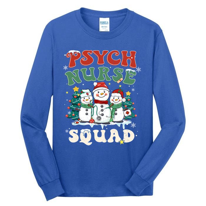 Psych Nurse Squad Funny Christmas Snowmies Nurse Stethoscope Gift Tall Long Sleeve T-Shirt