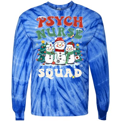 Psych Nurse Squad Funny Christmas Snowmies Nurse Stethoscope Gift Tie-Dye Long Sleeve Shirt