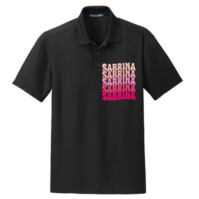 Personalized Name Sabrina I Love Sabrina Groovy 80S Dry Zone Grid Polo