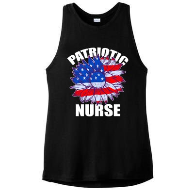 Patriotic Nurse Sunflower Retro Job America Flag Funny Gift Ladies PosiCharge Tri-Blend Wicking Tank