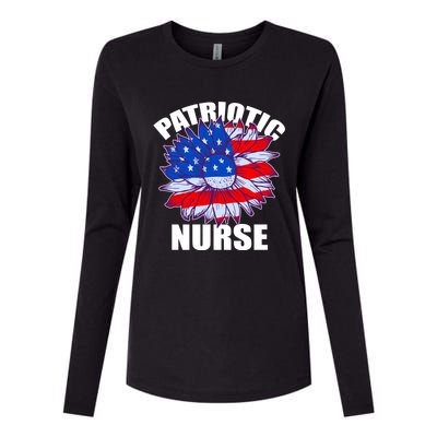 Patriotic Nurse Sunflower Retro Job America Flag Funny Gift Womens Cotton Relaxed Long Sleeve T-Shirt