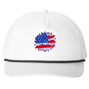 Patriotic Nurse Sunflower Retro Job America Flag Funny Gift Snapback Five-Panel Rope Hat