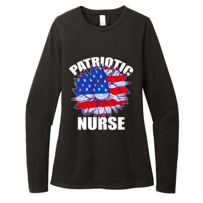 Patriotic Nurse Sunflower Retro Job America Flag Funny Gift Womens CVC Long Sleeve Shirt