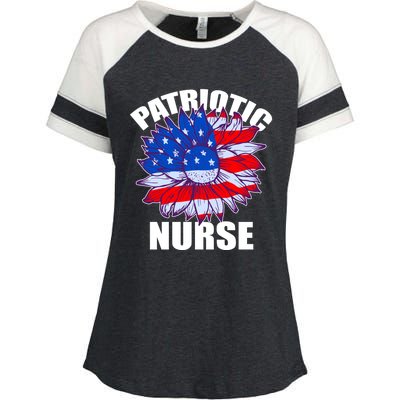 Patriotic Nurse Sunflower Retro Job America Flag Funny Gift Enza Ladies Jersey Colorblock Tee