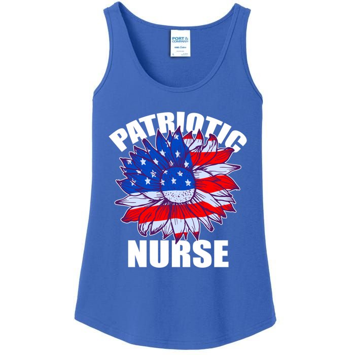 Patriotic Nurse Sunflower Retro Job America Flag Funny Gift Ladies Essential Tank