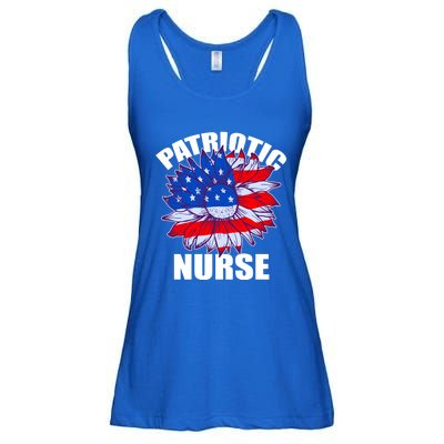 Patriotic Nurse Sunflower Retro Job America Flag Funny Gift Ladies Essential Flowy Tank