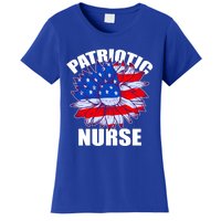 Patriotic Nurse Sunflower Retro Job America Flag Funny Gift Women's T-Shirt