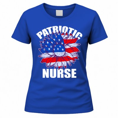 Patriotic Nurse Sunflower Retro Job America Flag Funny Gift Women's T-Shirt