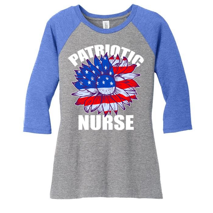 Patriotic Nurse Sunflower Retro Job America Flag Funny Gift Women's Tri-Blend 3/4-Sleeve Raglan Shirt