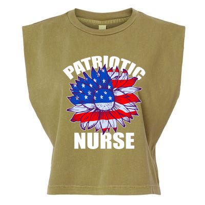 Patriotic Nurse Sunflower Retro Job America Flag Funny Gift Garment-Dyed Women's Muscle Tee