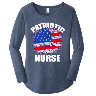 Patriotic Nurse Sunflower Retro Job America Flag Funny Gift Women's Perfect Tri Tunic Long Sleeve Shirt