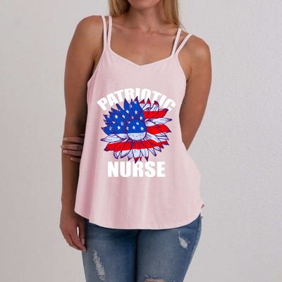 Patriotic Nurse Sunflower Retro Job America Flag Funny Gift Women's Strappy Tank