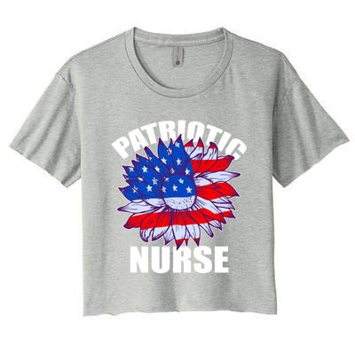 Patriotic Nurse Sunflower Retro Job America Flag Funny Gift Women's Crop Top Tee