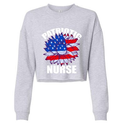 Patriotic Nurse Sunflower Retro Job America Flag Funny Gift Cropped Pullover Crew