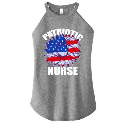 Patriotic Nurse Sunflower Retro Job America Flag Funny Gift Women's Perfect Tri Rocker Tank