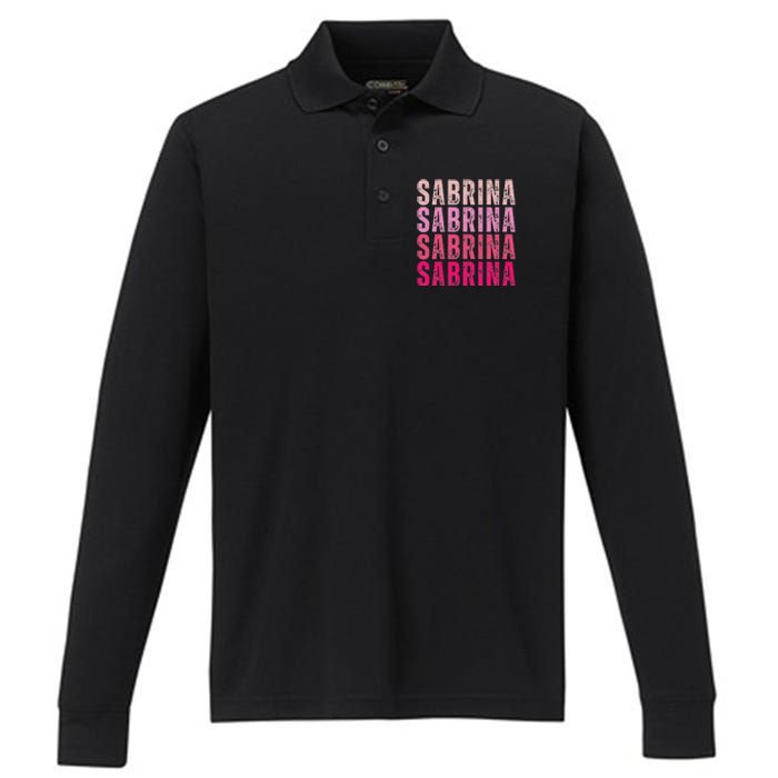 Personalized Name Sabrina I Love Sabrina Vintage Performance Long Sleeve Polo