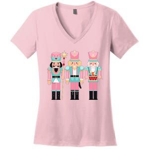 Pink Nutcracker Squad Xmas Pink Christmas Pajamas  Women's V-Neck T-Shirt