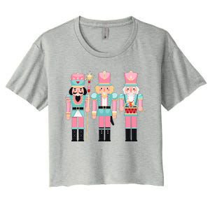 Pink Nutcracker Squad Xmas Pink Christmas Pajamas  Women's Crop Top Tee