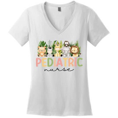 Pediatric Nurse Safari Baby Animals Nurse Appreciation Week Women's V-Neck T-Shirt