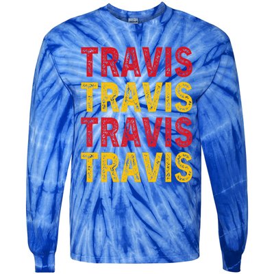 Personalized Name Travis I Love Travis Tie-Dye Long Sleeve Shirt