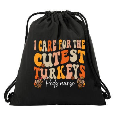 Peds Nurse Thanksgiving Cutest Turkeys Retro Fall Nurse Drawstring Bag