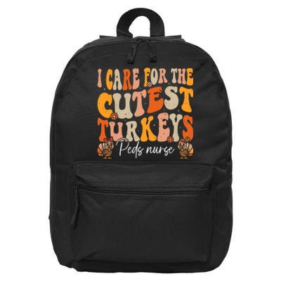 Peds Nurse Thanksgiving Cutest Turkeys Retro Fall Nurse 16 in Basic Backpack