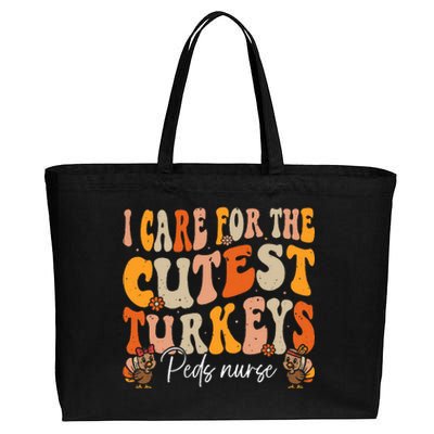 Peds Nurse Thanksgiving Cutest Turkeys Retro Fall Nurse Cotton Canvas Jumbo Tote